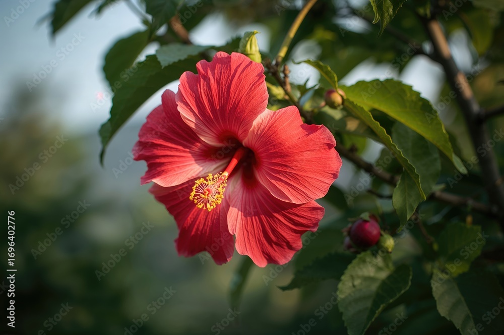 custom made wallpaper toronto digitalRoselle flower growing on a plant branch