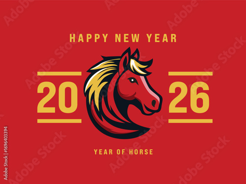 Happy New Year 2026 Year of Horse with Horse Head