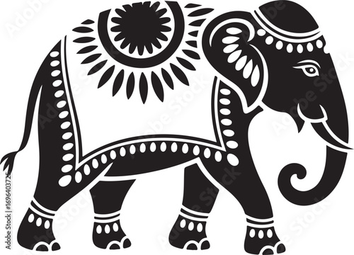 Elegant Elephant Silhouette Vector Art with Intricate Ornamental Details