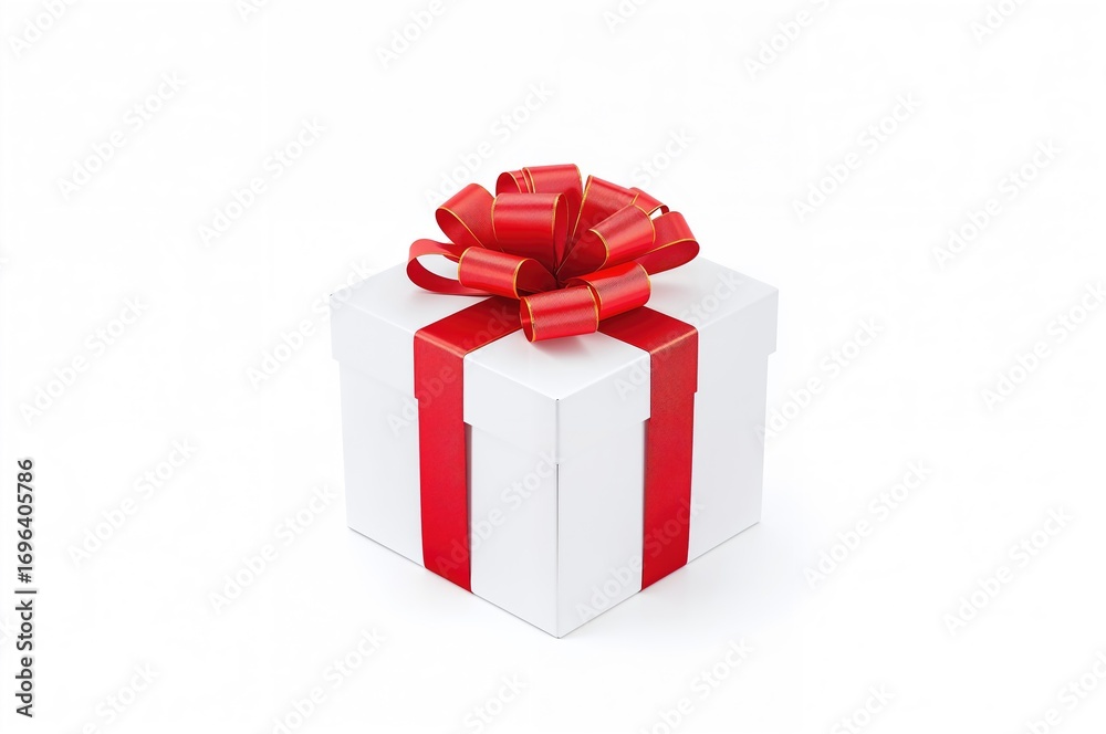 Obraz premium Present package adorned with ribbon and bow on a plain backdrop, clipping path provided.