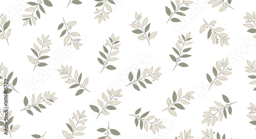 Elegant botanical pattern with delicate leaves and berries for natural, organic design projects