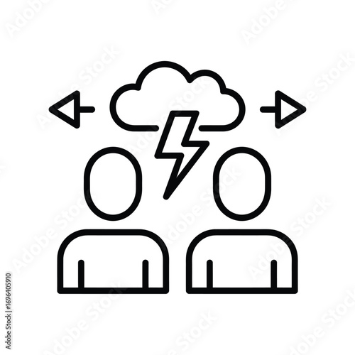 Conflict between two people represented by icons and storm cloud