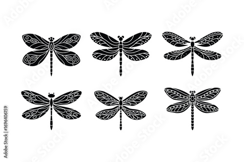 Decorative Japan Dragonfly Silhouette Set Design Vector Illustration