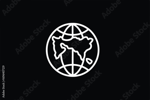 Global World Earth Map Icon in White Outline Against a Stark Black Background Emphasizing Connectivity