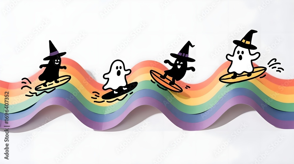 Naklejka premium Ghost surfing on rainbow waves