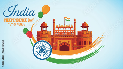 Celebrating India's Independence Day A Vibrant Digital Illustration of Red Fort