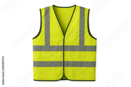 Bright yellow safety vest with reflective stripes on transparent background