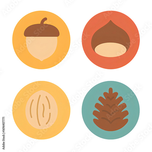 丸型秋の木の実アイコン｜Circle Autumn Nuts Icons