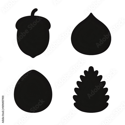 シルエット秋の木の実アイコン｜Silhouette Autumn Nuts Icons