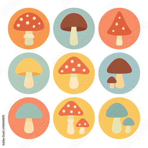 丸型キノコアイコン｜Circle Mushroom Icons