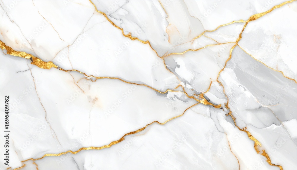 Fototapeta premium Luxurious white marble texture with striking golden veins, ideal for elegant design backgrounds and surfaces.