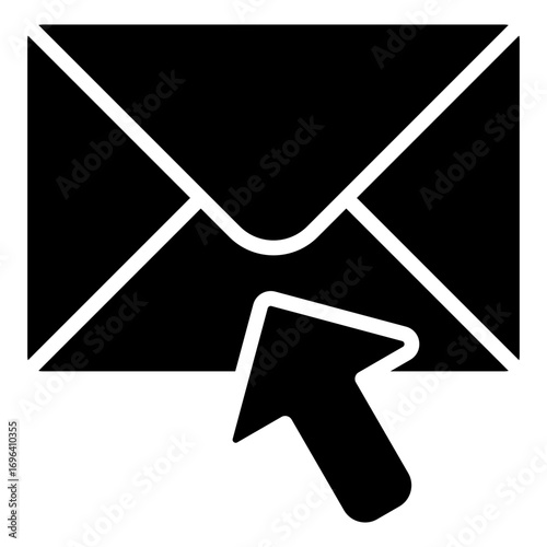 Mail Click Glyph Black Silhouette Icon Design Vector - Envelope with arrow cursor, symbolizing click mail, open email, or direct message