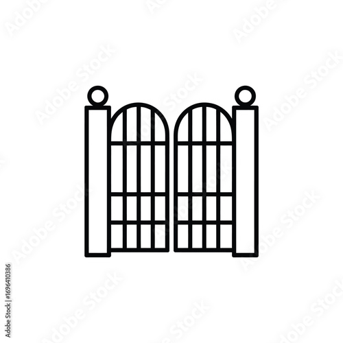 Simple outline illustration of ornate double gates