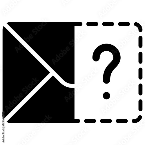 Corrupted Mail Glyph Black Silhouette Icon Design Vector - Envelope with question mark, symbolizing unknown sender, suspicious mail, or missing info