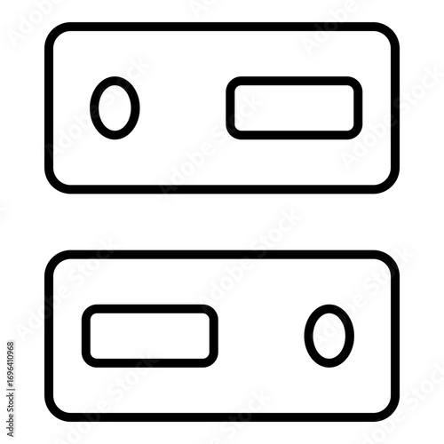 Minimalist outline icon depicting two stacked server racks, symbolizing data storage, a database, or a server system.