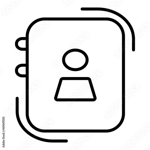Minimalist outline icon depicting a contact book or directory, symbolizing personal contacts, a user list, or an address book.