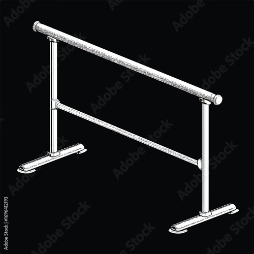 Line art illustration of ballet barre dance equipment for fitness and exercise with minimalist style isolated on black background