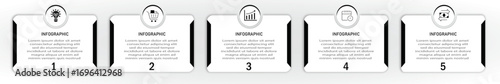 Business progress or process visualization with 6 steps white diagrams with icon on circle | Infographic modern marketing chart | Elegant two side border abstract innovation for presentation, report