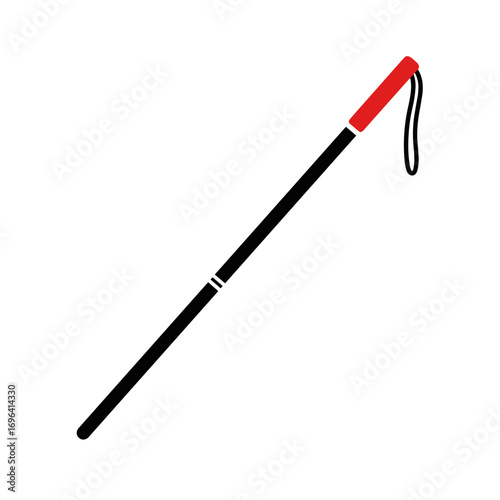 White cane with red handle design for visually impaired assistance  