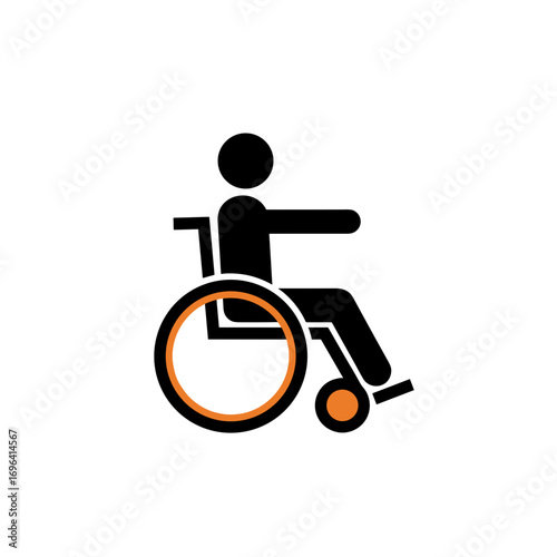 Wheelchair icon with person sitting and arm extended in motion  