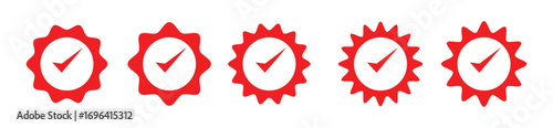 Badge check icon. Verify icon stamp. Blue flat star shape stickers. Verified badge profile set. Social media account verification icons . Isolated check mark. Vector illustration. EPS 10