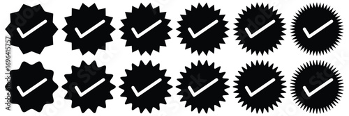 Verified badge icon tick, check marks set symbol, guaranteed safety person sign, checkmark signs, account verification icon, certificate quality certify, set verified profile badges EPS 10