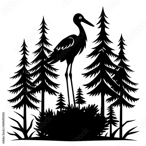 Stork Nest Silhouette Vector