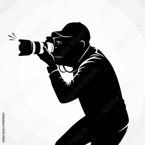 Dynamic silhouette of a skilled photographer capturing a crucial moment, embodying creativity and professional dedication for compelling storytelling and media projects.