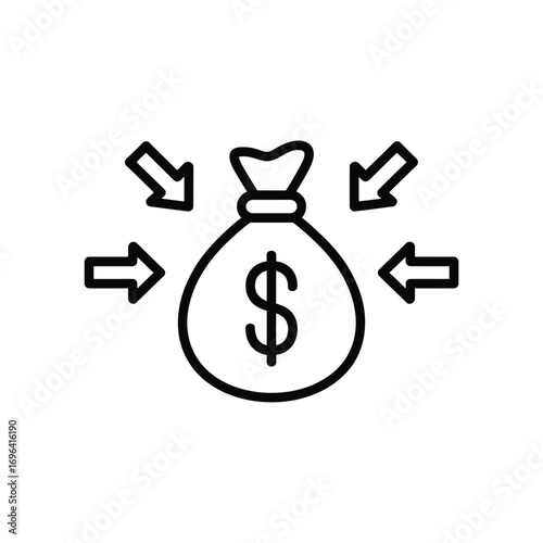 Money bag with arrows pointing inward
