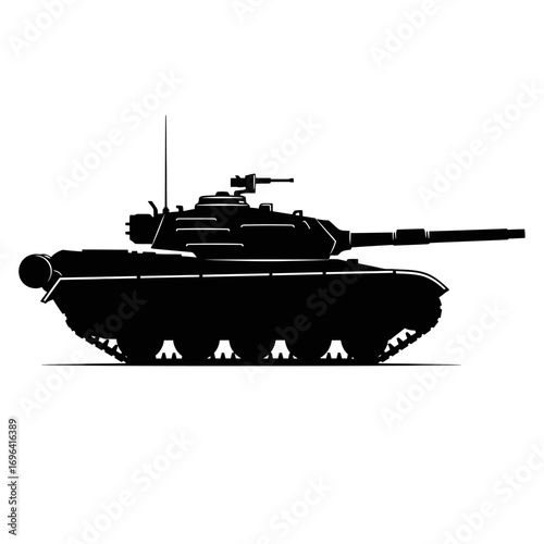 Powerful tank silhouette ready for action, conveying strength, resilience, and military might for impactful designs and strategic campaigns, ideal for history projects or game development