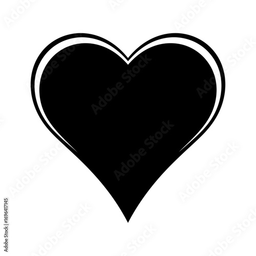Elegant black heart with delicate white outline evokes love and romance, ideal for Valentine's Day, weddings, anniversaries and heartfelt greeting cards and invitations