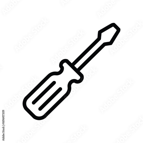 Simple line art icon of a phillips head screwdriver