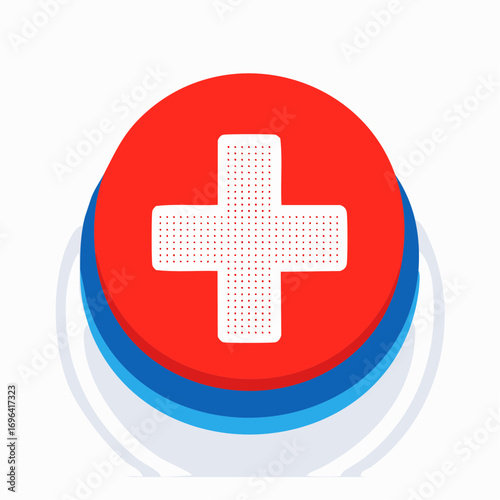 3D Red And Blue Medical Button With White Cross