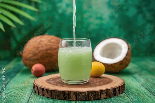 Glass of coconut water plac...