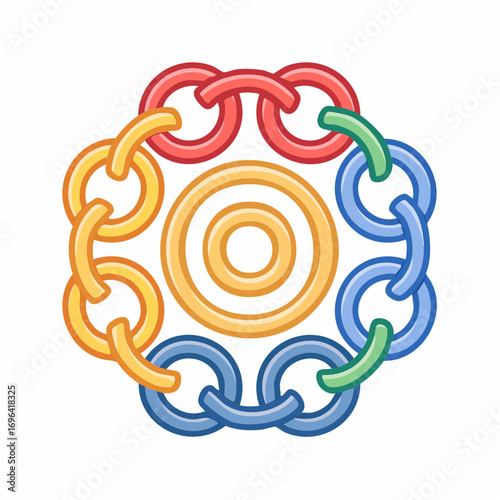 Colorful Interlocking Chains Around Concentric Circles