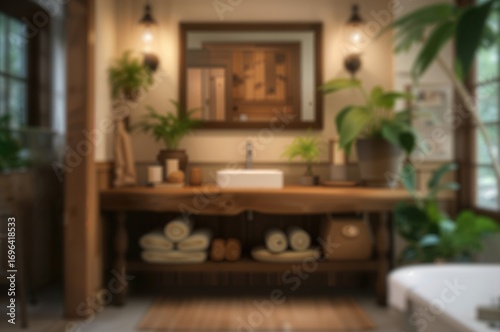 Rustic bathroom with wooden...