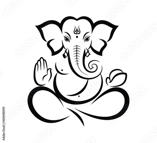 Elegant ganesha illustration in black and white style