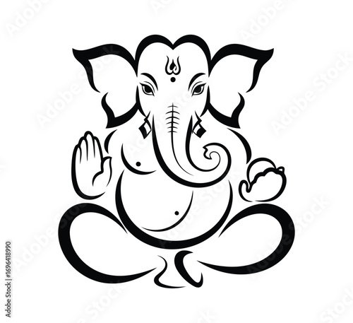 Black and white illustration of ganesha artwork