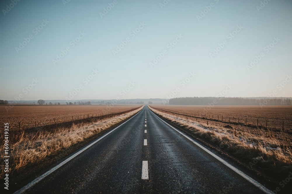 Naklejka premium Rural Pathway Amidst Snowy Landscape