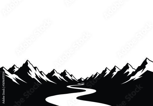 Serene mountain range with a winding river