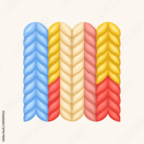 Colorful Knitted Fabric Pattern With Blue Yellow Pink And Beige Yarns