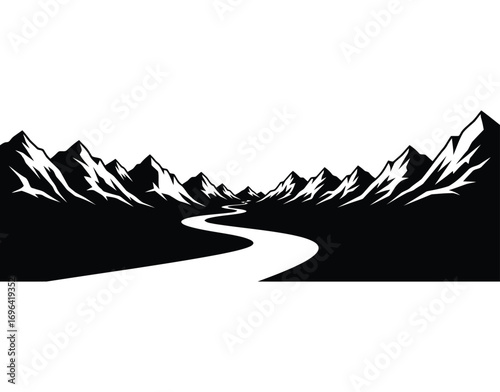 Majestic mountain range with a winding river