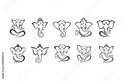 Ten line art depictions of ganesha