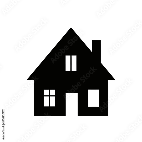 Simple black and white house icon, perfect for real estate marketing, home improvement projects, and neighborhood community designs featuring clean, modern, and minimalist style