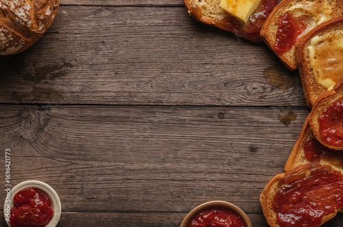 Tasty buttered toast with j...