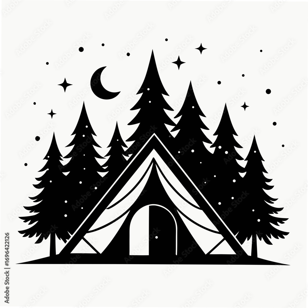 Obraz premium Tent under Stars Silhouette Vector