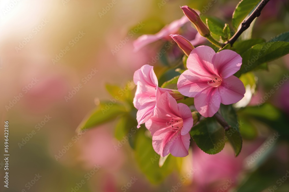 Obraz premium Detailed view of vibrant pink Ruellia tuberosa linn blossoms on a tree, showcasing wild petunia flowers in full bloom.
