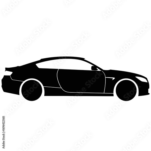 Sleek black sports car silhouette ideal for automotive design, branding, or a modern transportation concept, conveying speed and style, perfect for ads or editorial use