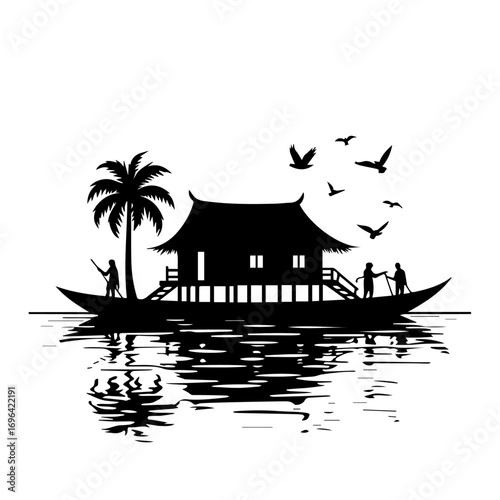 silhouette of a house on the water, sea, beach, water, ocean, sky, maldives, island, holiday, hotel, tropical, sunset, nature, resort, travel, landscape, vacation, house, palm, bungalow, paradise, lag