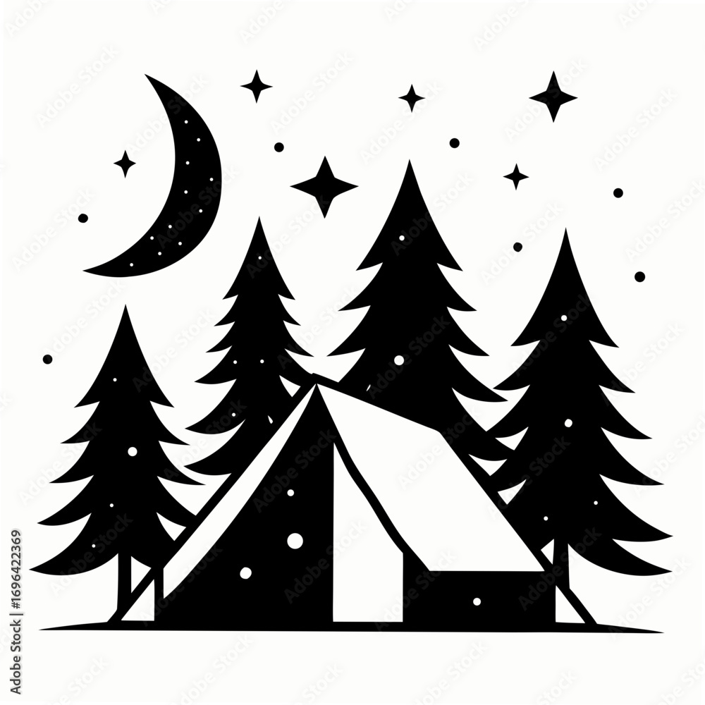 Obraz premium Tent under Stars Silhouette Vector